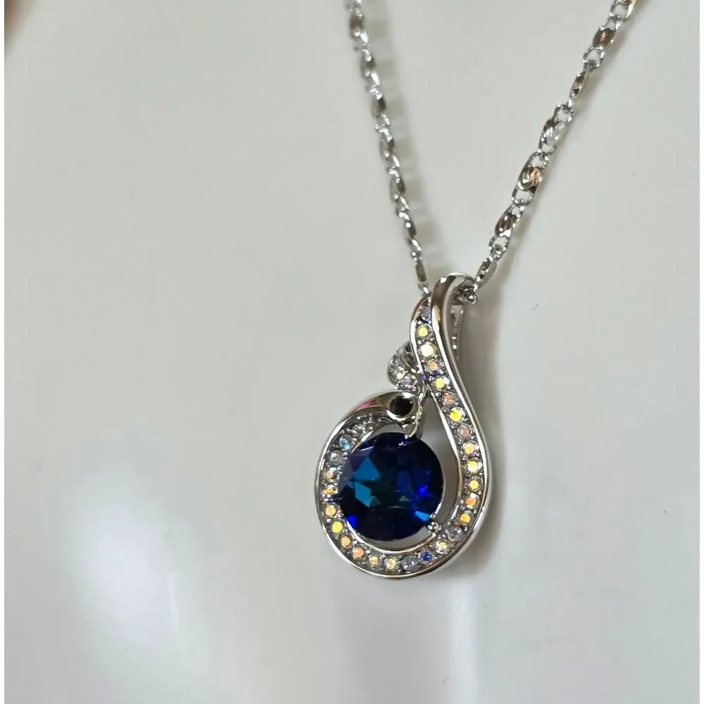 🩵⏭️NIB White Gold Plated Blue Crystal Sapphire Phoenix Pendant Necklace